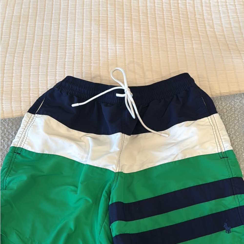 Men’s Ralph Lauren Green and Navy Striped Swim Shorts